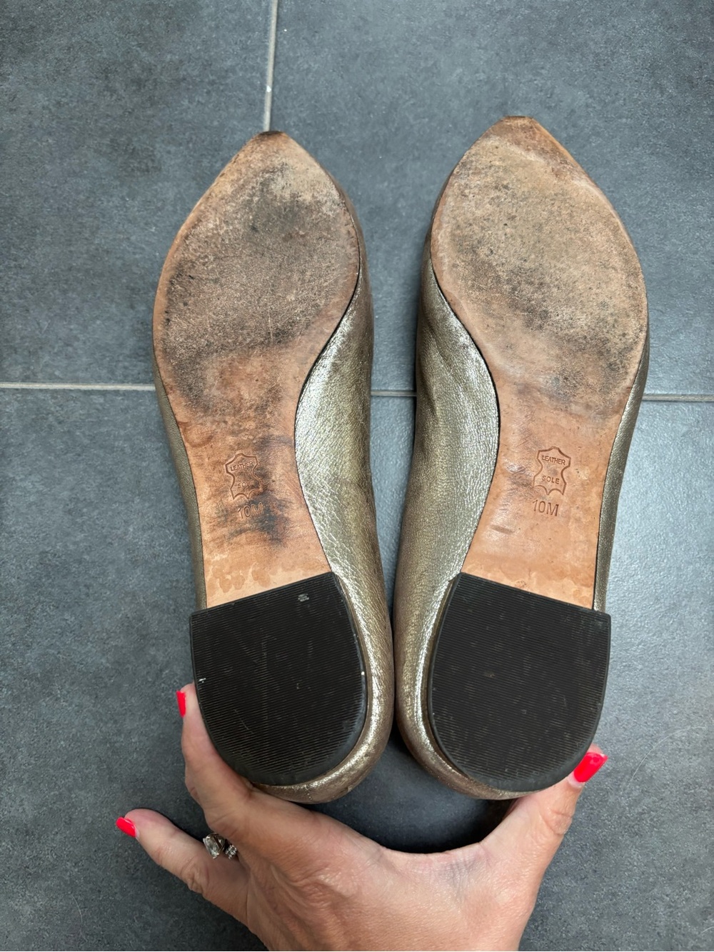 Tory Burch Metallic Pointed Toe Logo Flats - Picture 7 of 8